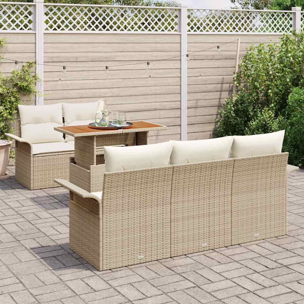 Tuinbankenset 6 st Beige en Crème poly rattan