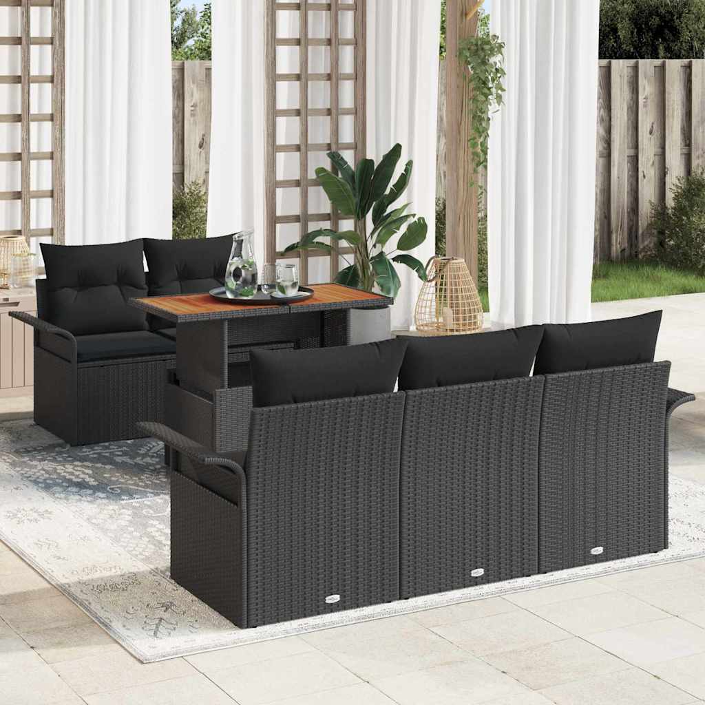 Tuinbankenset 6 st Zwart poly rattan