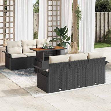 Tuin Sofa Set 7 st Zwart en crème
