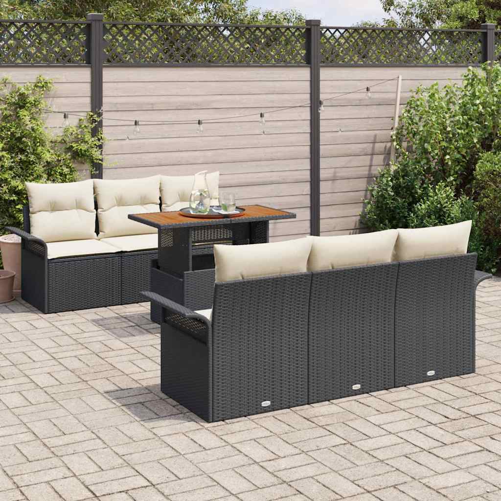 Tuin Sofa Set 7 st Zwart en crème