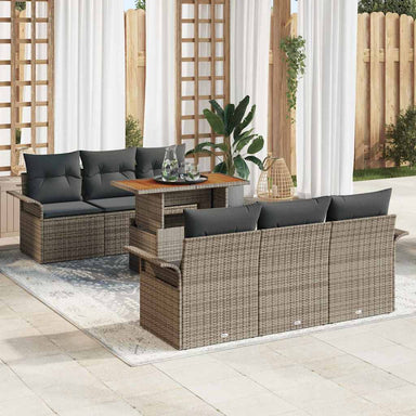 Tuin Sofa Set 7 st Grijs Poly rattan en gepoedercoat staal