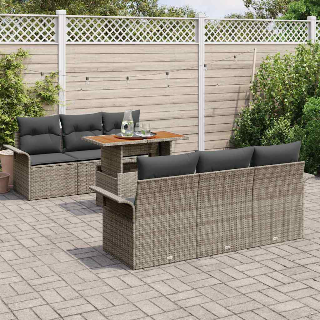 Tuin Sofa Set 7 st Grijs Poly rattan en gepoedercoat staal