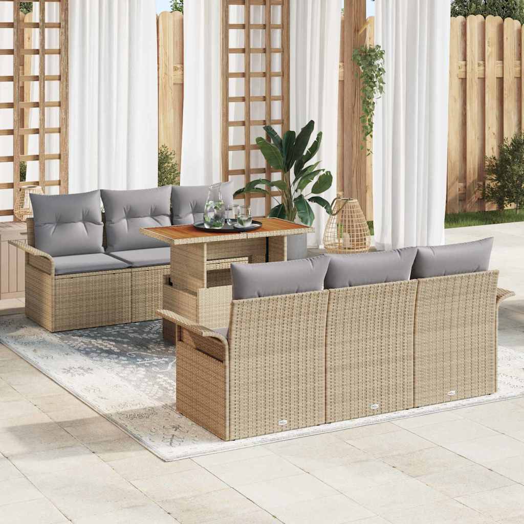 Tuin Sofa Set 7 st beige en lichtgrijs