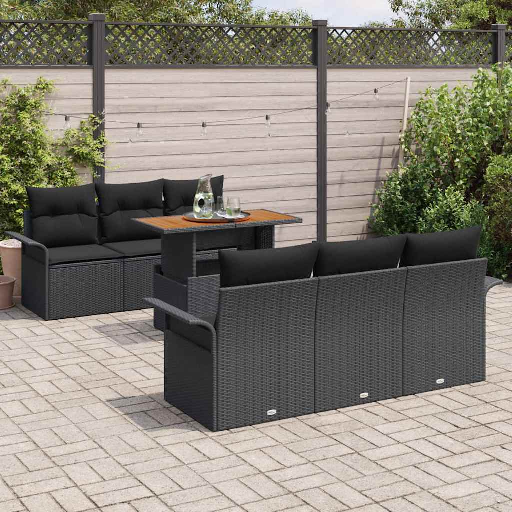 Tuin Sofa Set 7 st Zwart Poly rattan en gepoedercoat staal