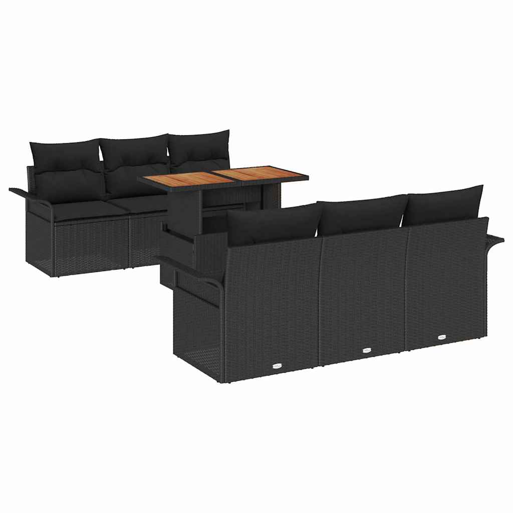Tuin Sofa Set 7 st Zwart Poly rattan en gepoedercoat staal