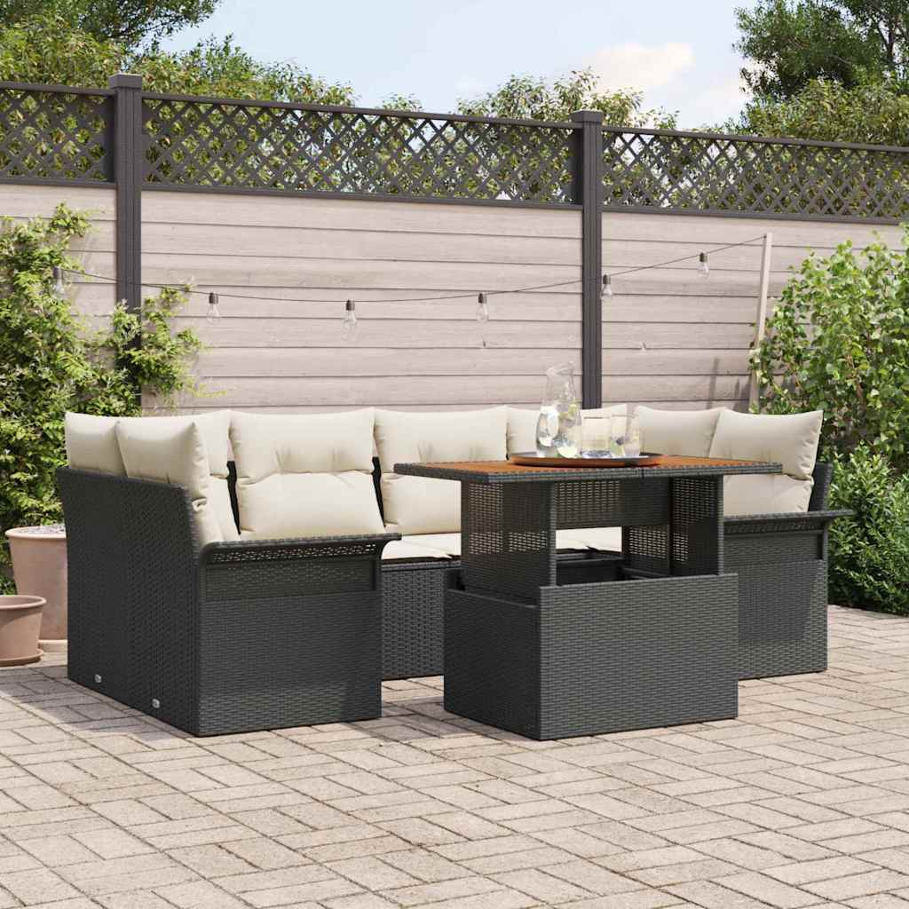 Tuin Sofa Set 7 st Zwart en crème
