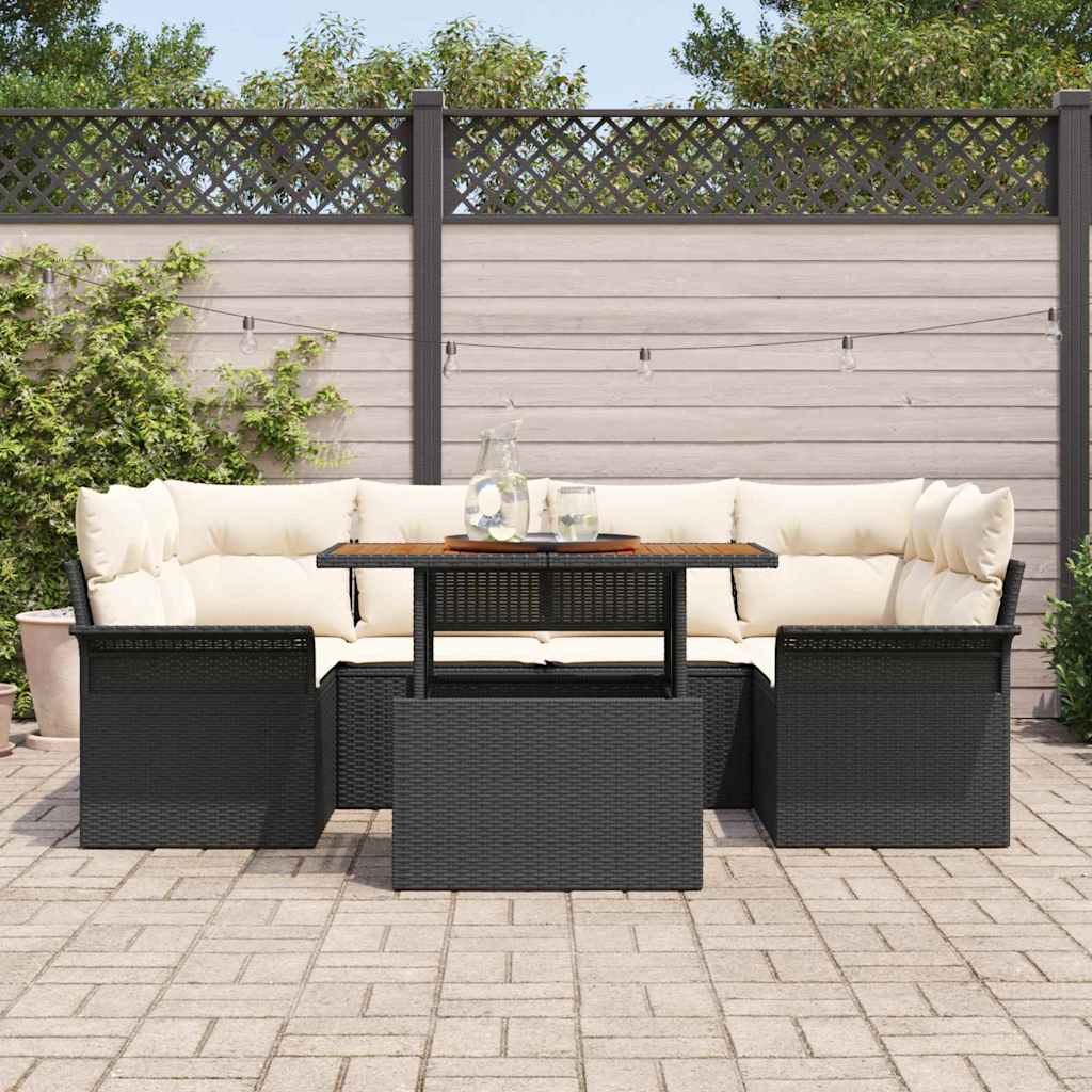 Tuin Sofa Set 7 st Zwart en crème