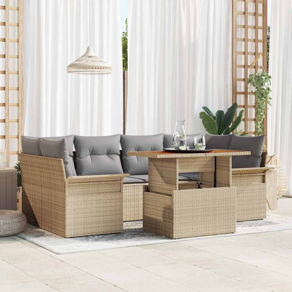 Tuin Sofa Set 7 st beige en lichtgrijs