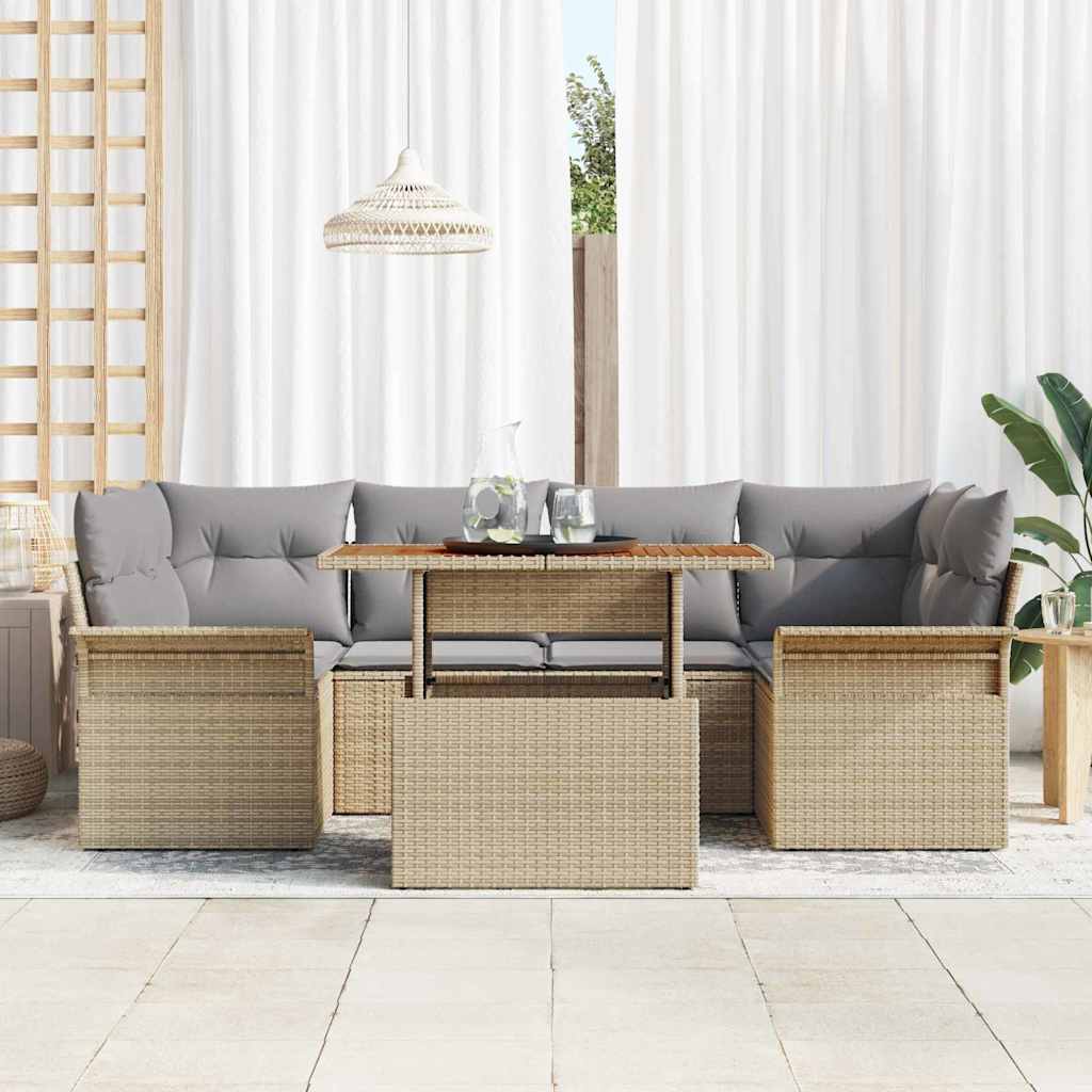 Tuin Sofa Set 7 st beige en lichtgrijs