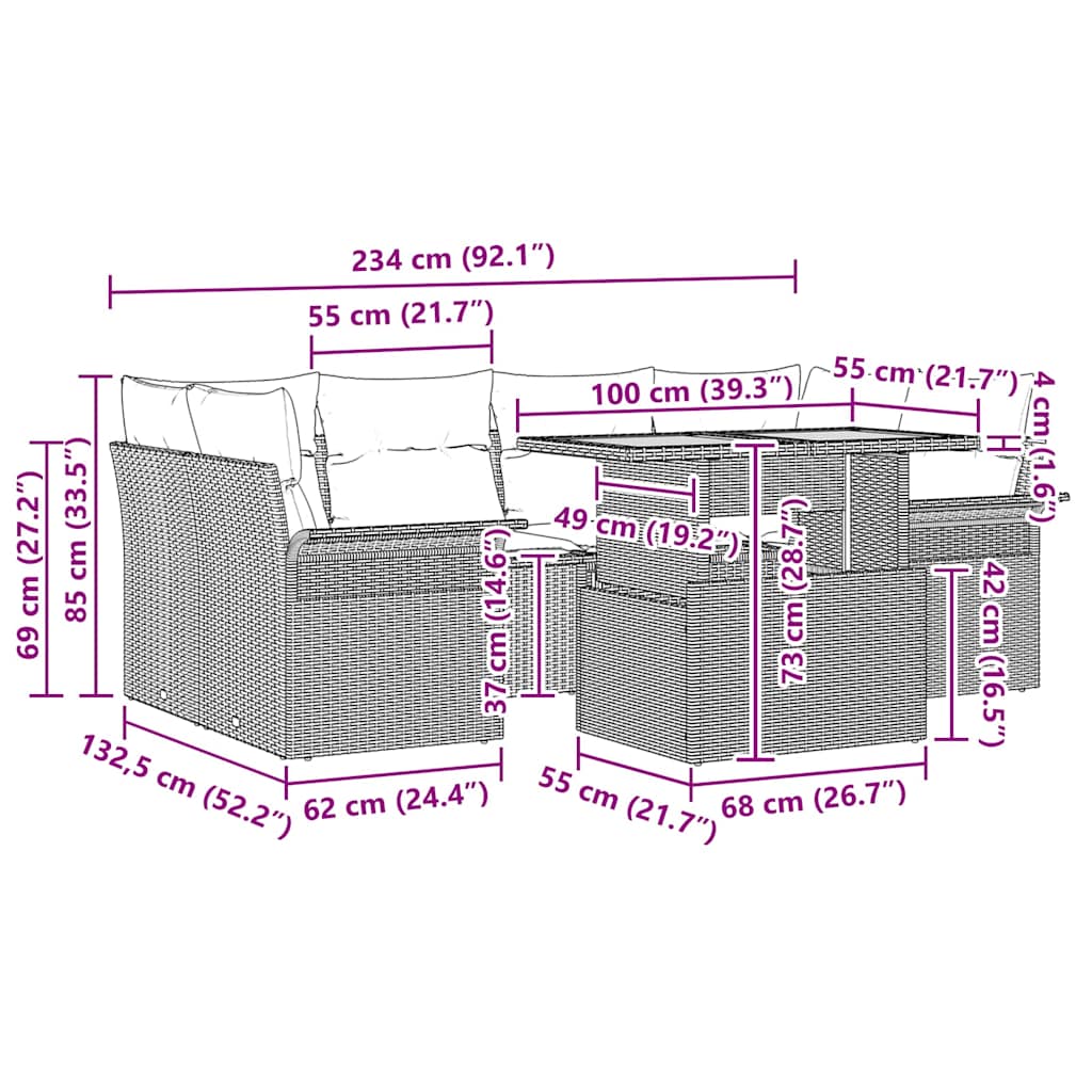 Tuin Sofa Set 7 st Zwart