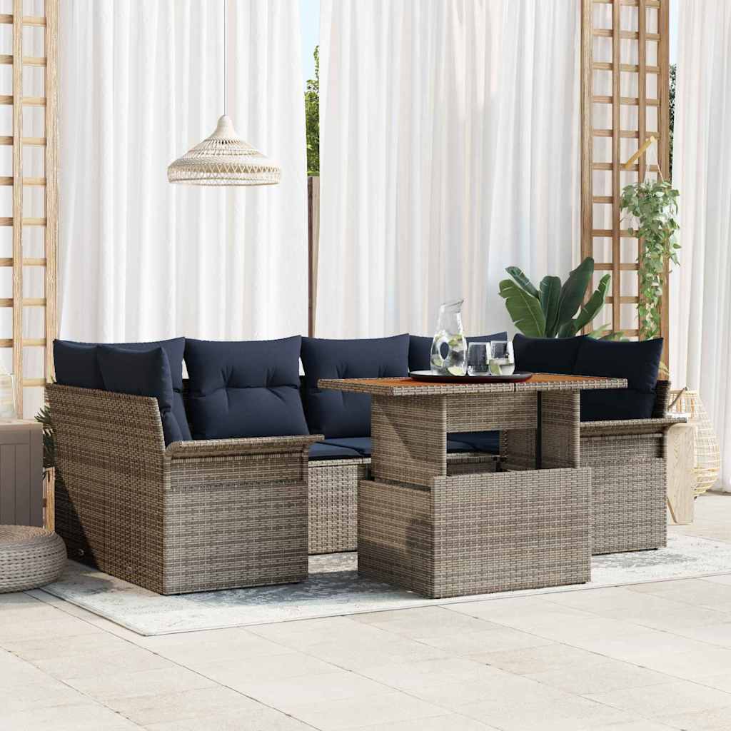 Tuin Sofa Set 7 st grijs en marineblauw