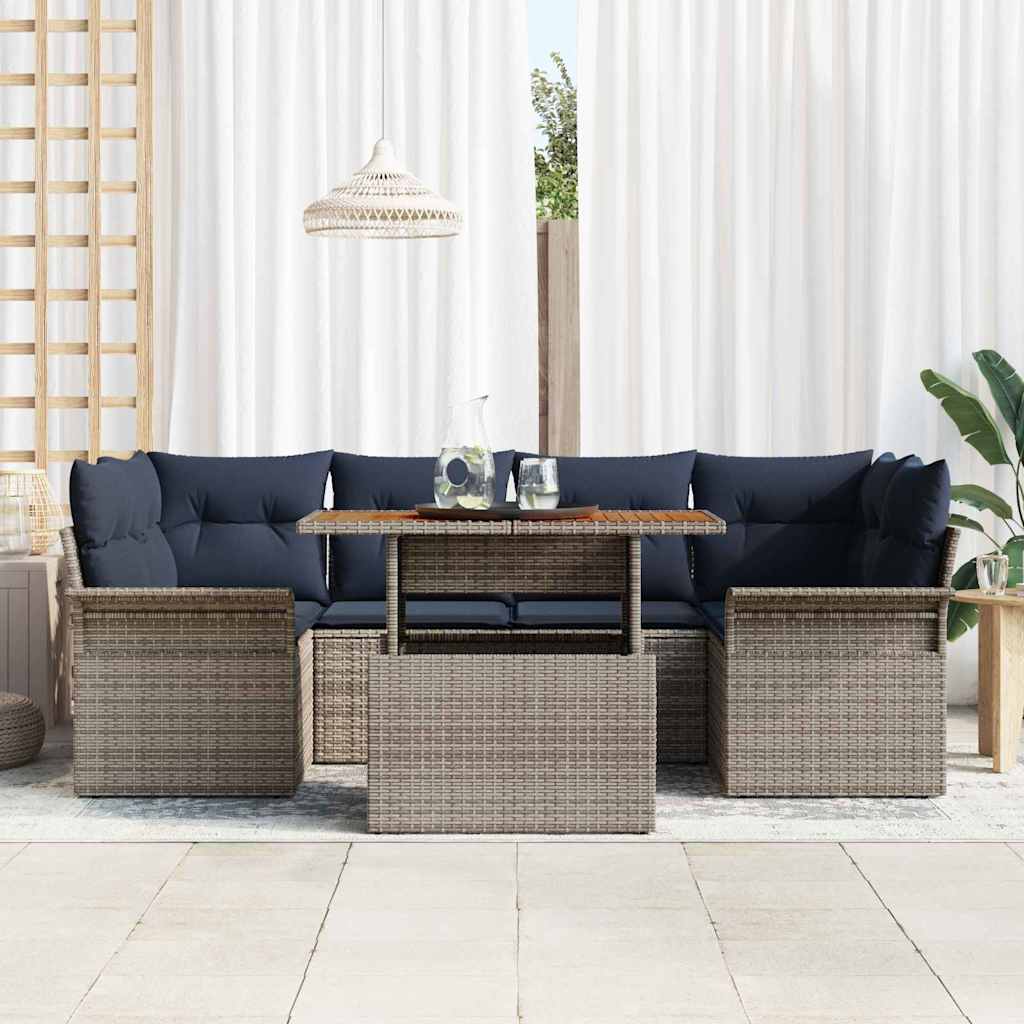 Tuin Sofa Set 7 st grijs en marineblauw