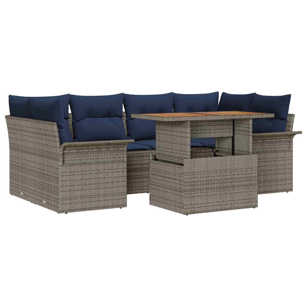 Tuin Sofa Set 7 st grijs en marineblauw