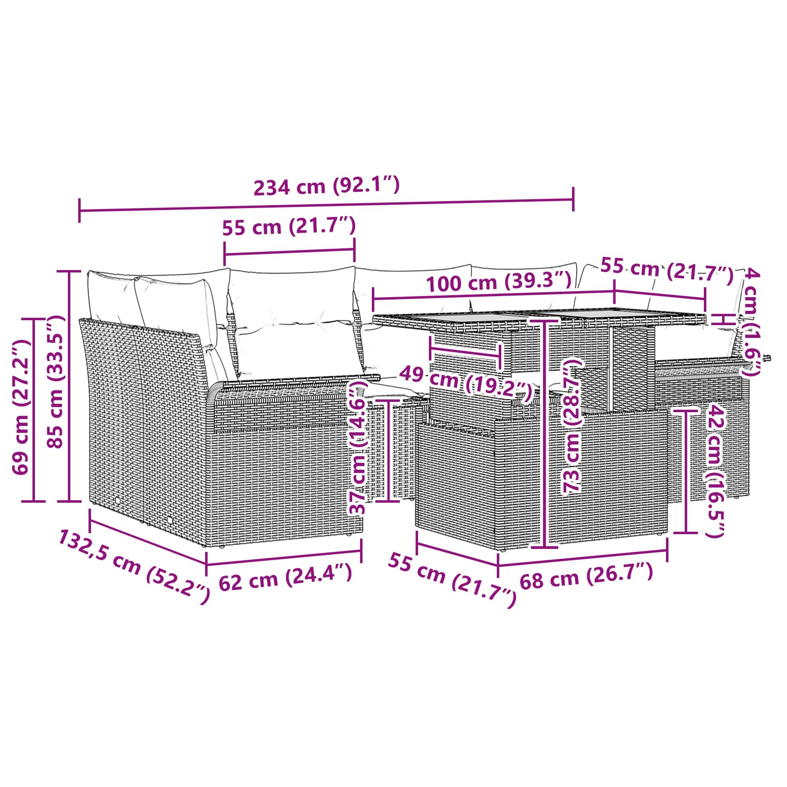 Tuin Sofa Set 7 st grijs en marineblauw