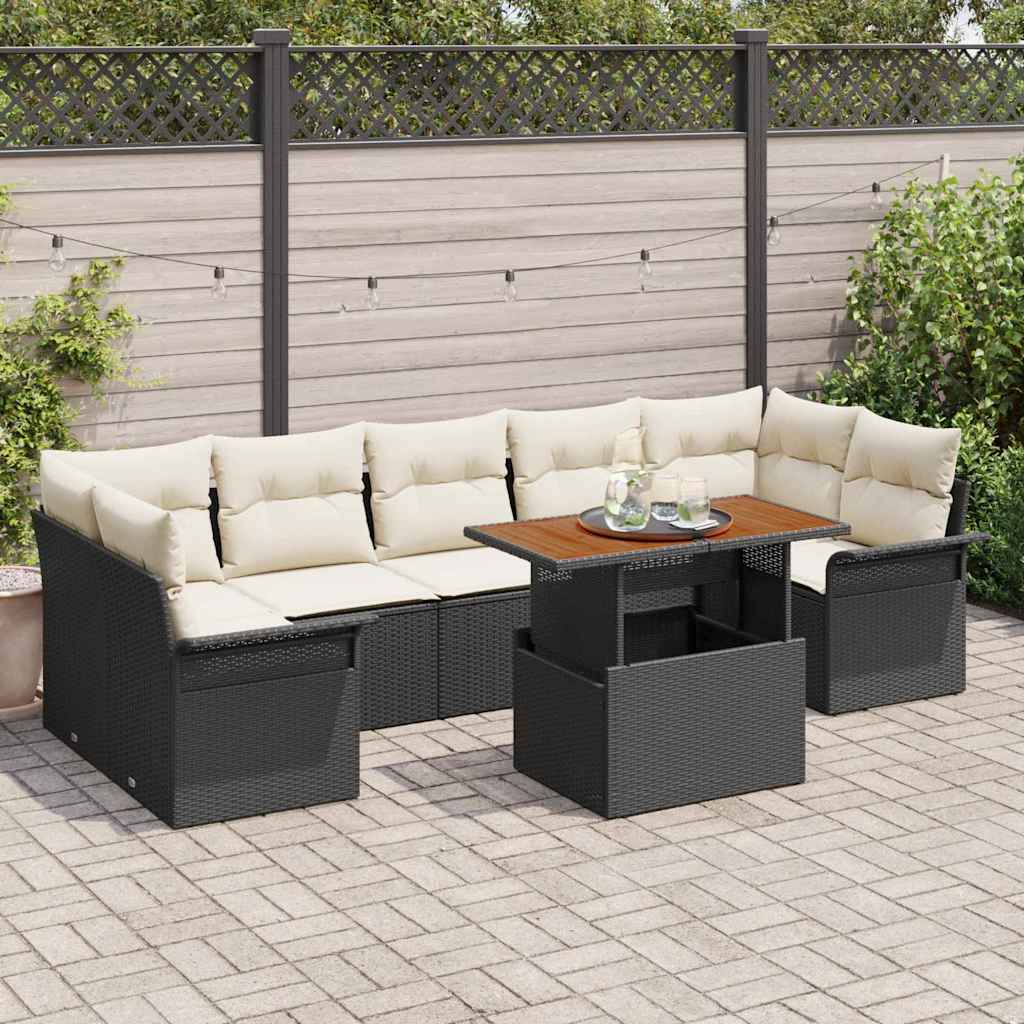 Tuin Sofa Set 8 st Zwart en crème