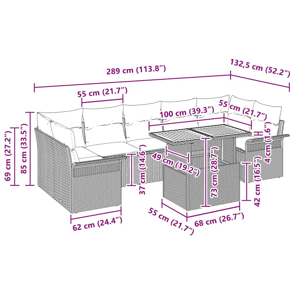 Tuin Sofa Set 8 st Zwart en crème