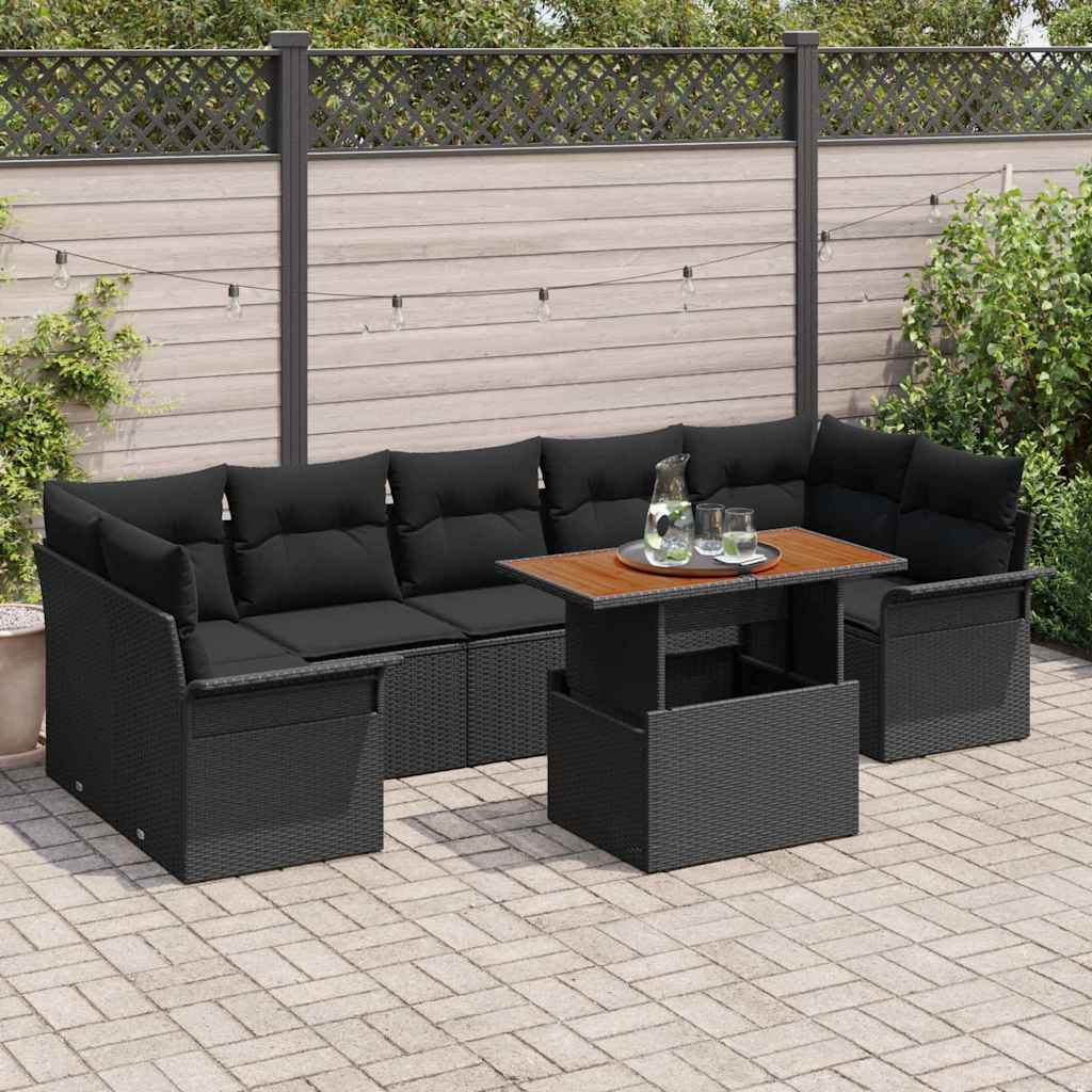 Tuin Sofa Set 8 st Zwart