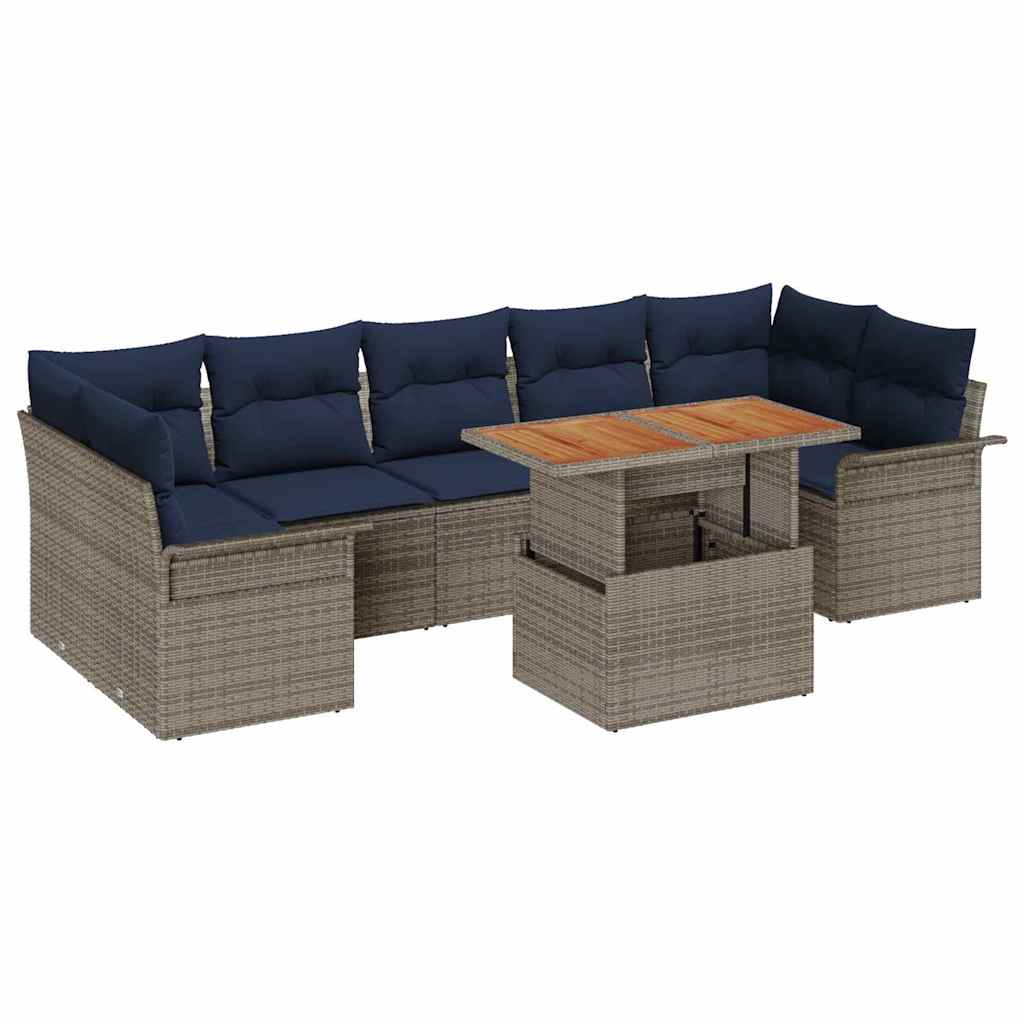 Tuinbankenset 8 st Grijs en Marineblauw poly rattan
