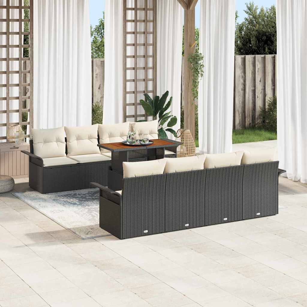 Tuinbankenset 7 st Zwart en Crème poly rattan