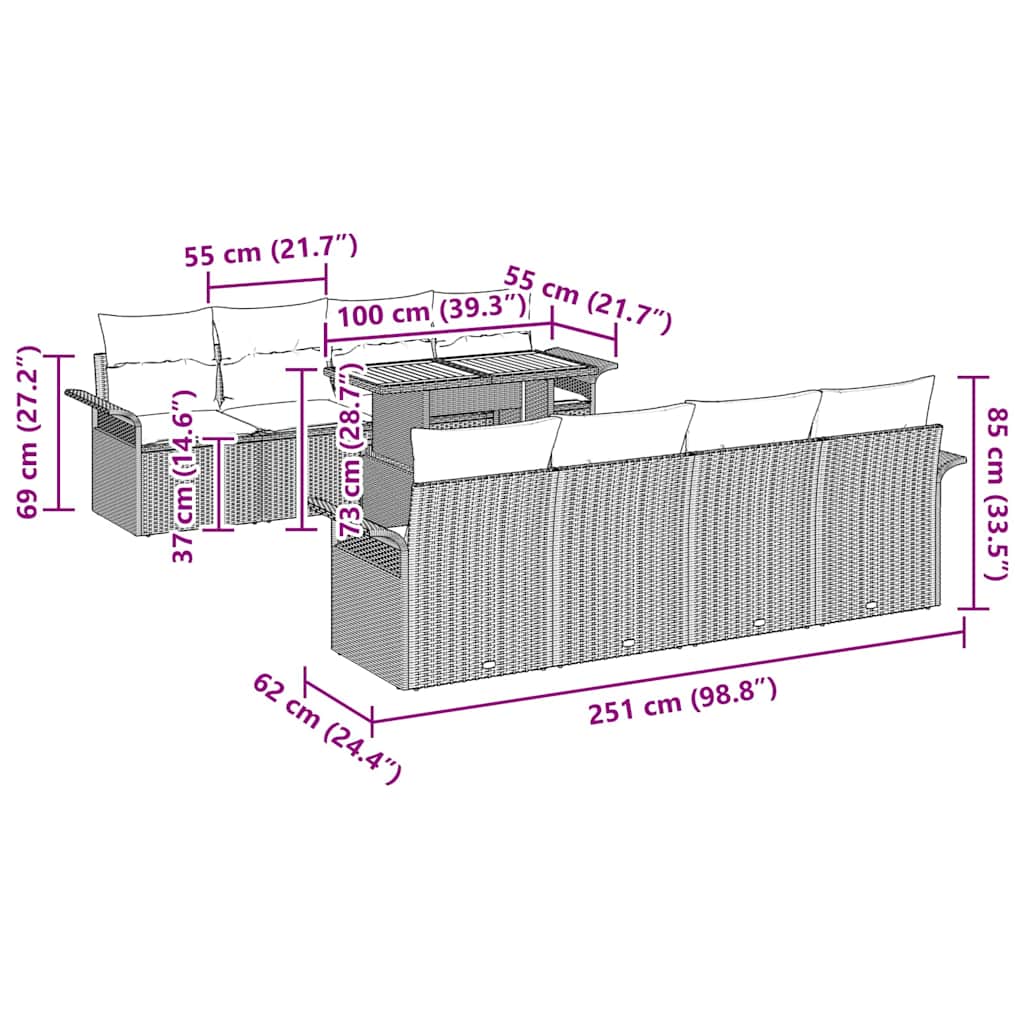 Tuinbankenset 7 st Zwart poly rattan