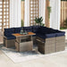 Tuinbankenset 9 st Grijs en Marineblauw poly rattan