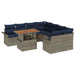 Tuinbankenset 9 st Grijs en Marineblauw poly rattan