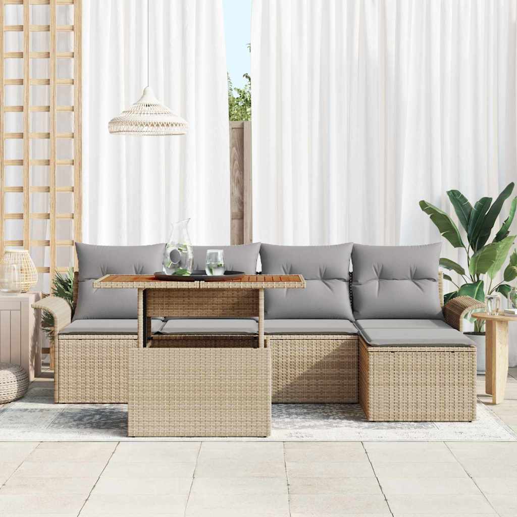 Tuin Sofa Set 6 st beige en lichtgrijs