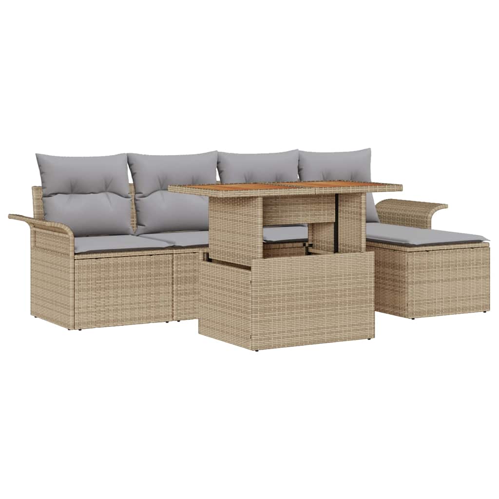 Tuin Sofa Set 6 st beige en lichtgrijs