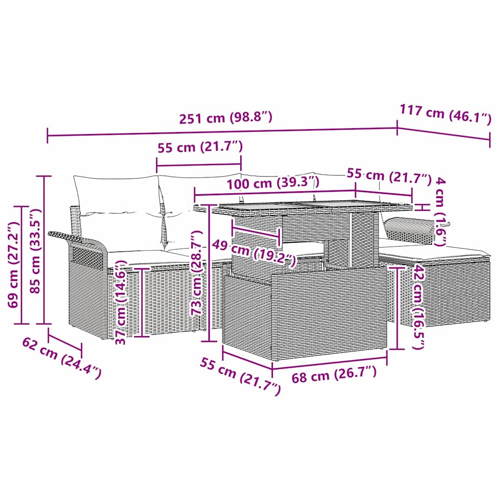Tuin Sofa Set 6 st beige en lichtgrijs