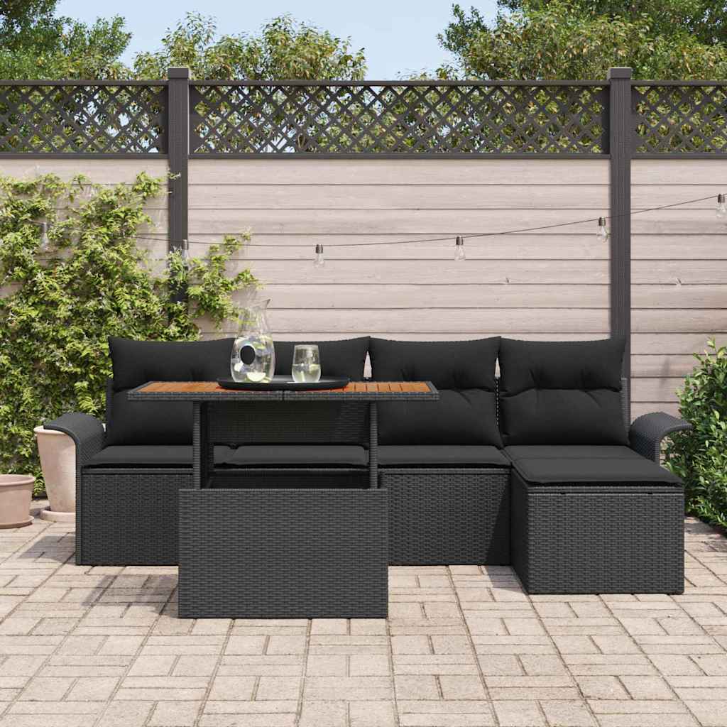 Tuin Sofa Set 6 st Zwart