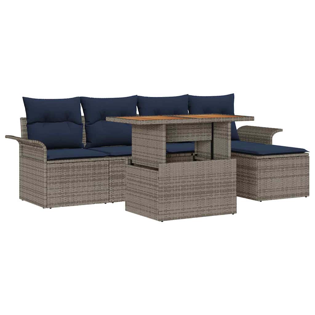 Tuin Sofa Set 6 st grijs en marineblauw