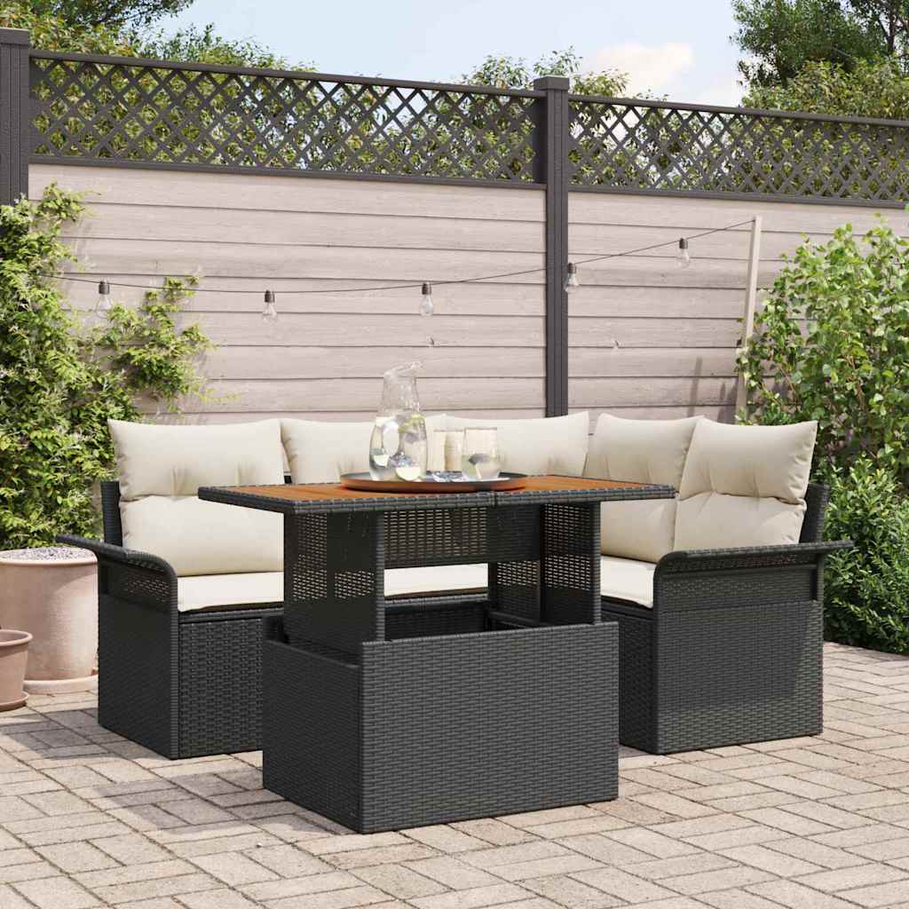 Tuin Sofa Set met kussen 5 pcs Zwart en crème