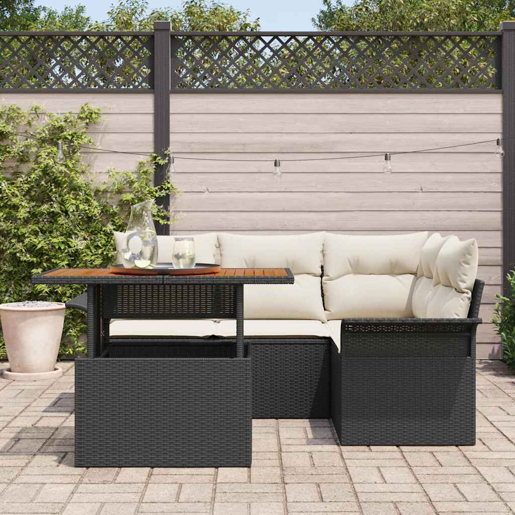 Tuin Sofa Set met kussen 5 pcs Zwart en crème