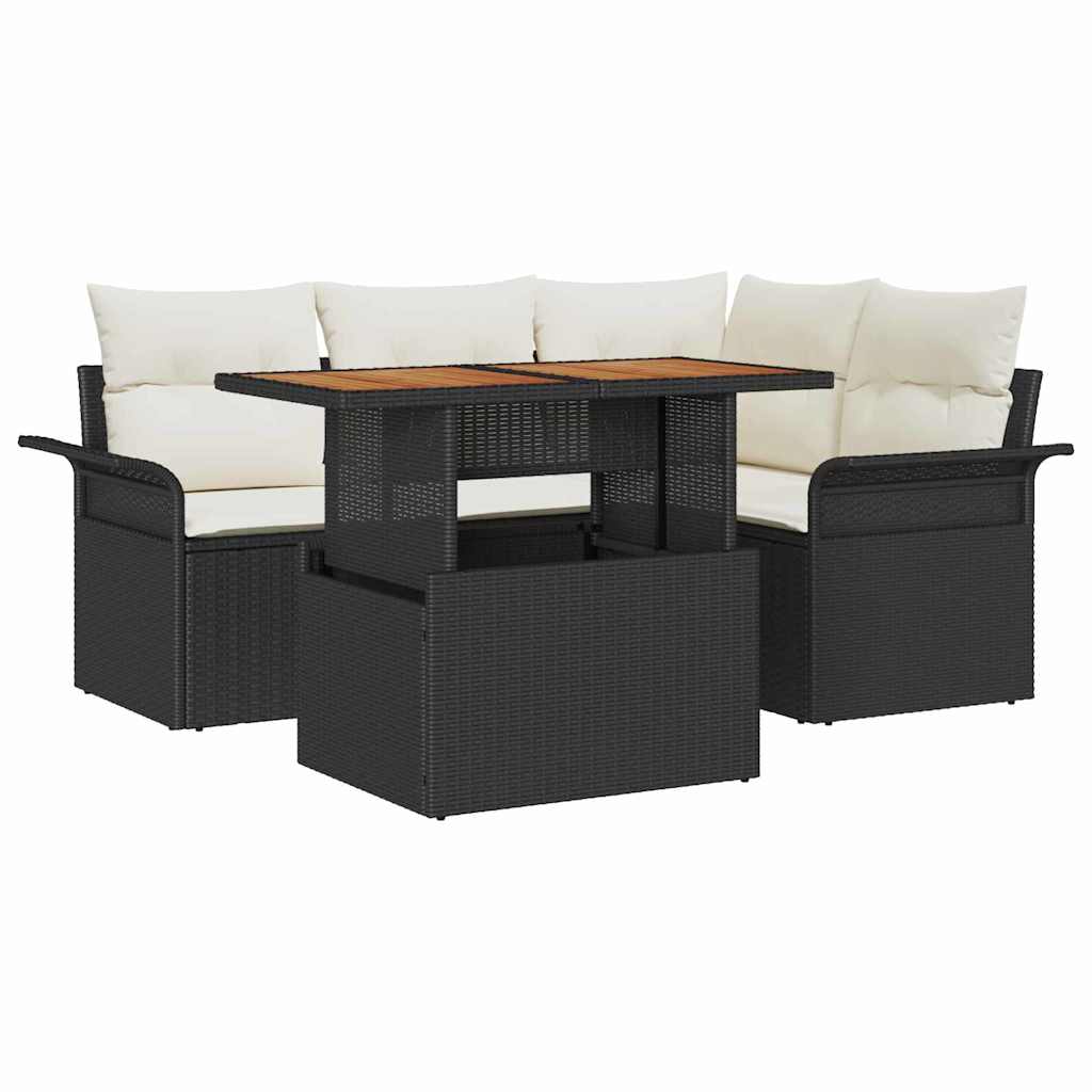 Tuin Sofa Set met kussen 5 pcs Zwart en crème