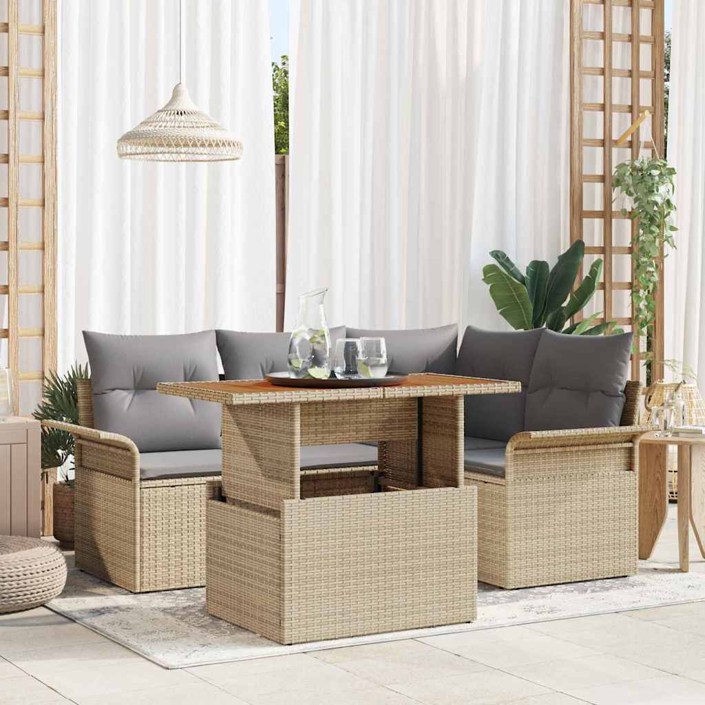 Tuin Sofa Set 5 st beige en lichtgrijs