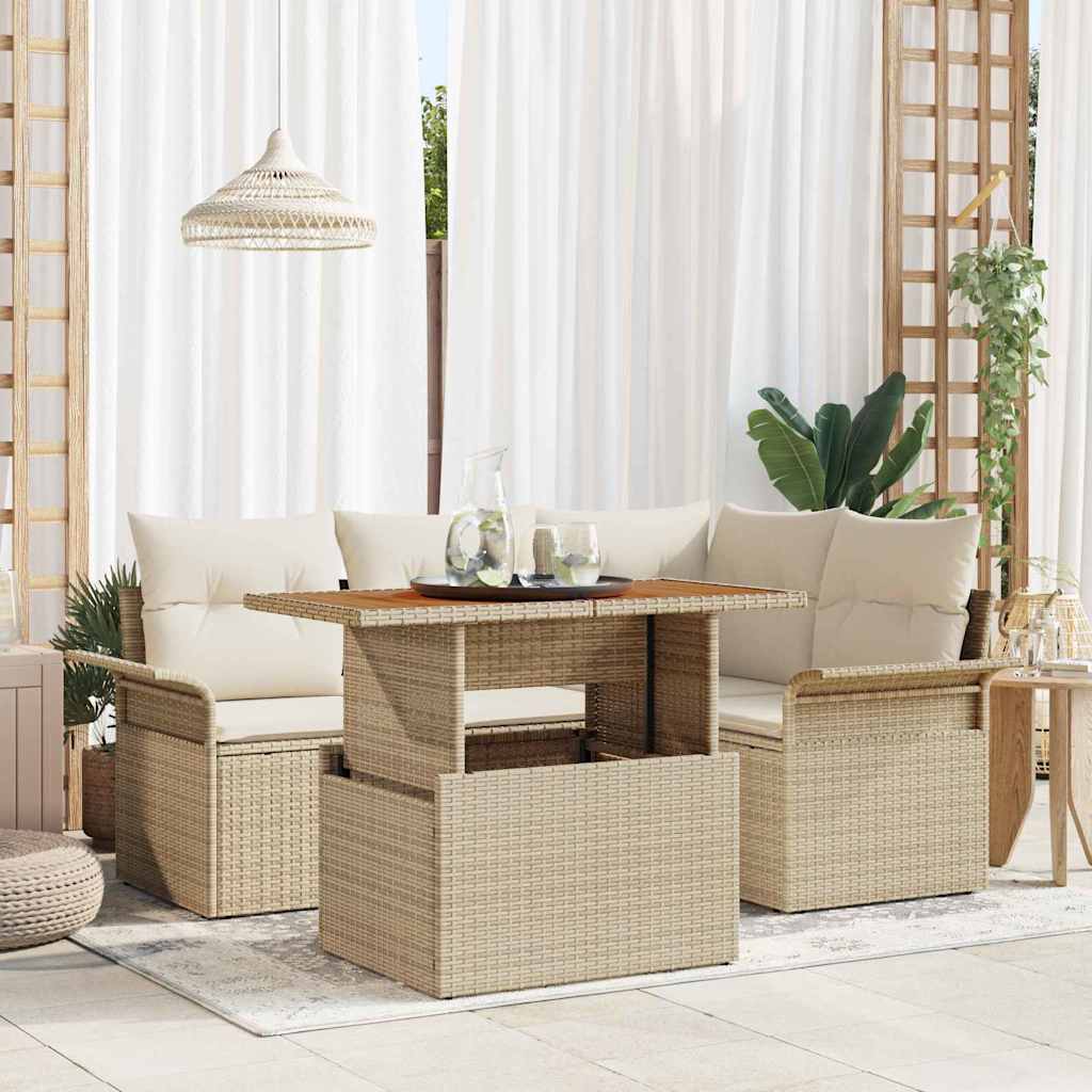 Tuin Sofa Set 5 st beige en crèmekleurig