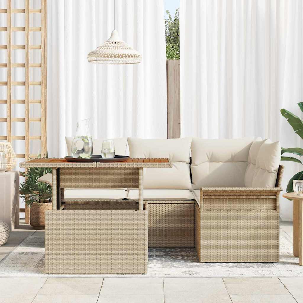 Tuin Sofa Set 5 st beige en crèmekleurig
