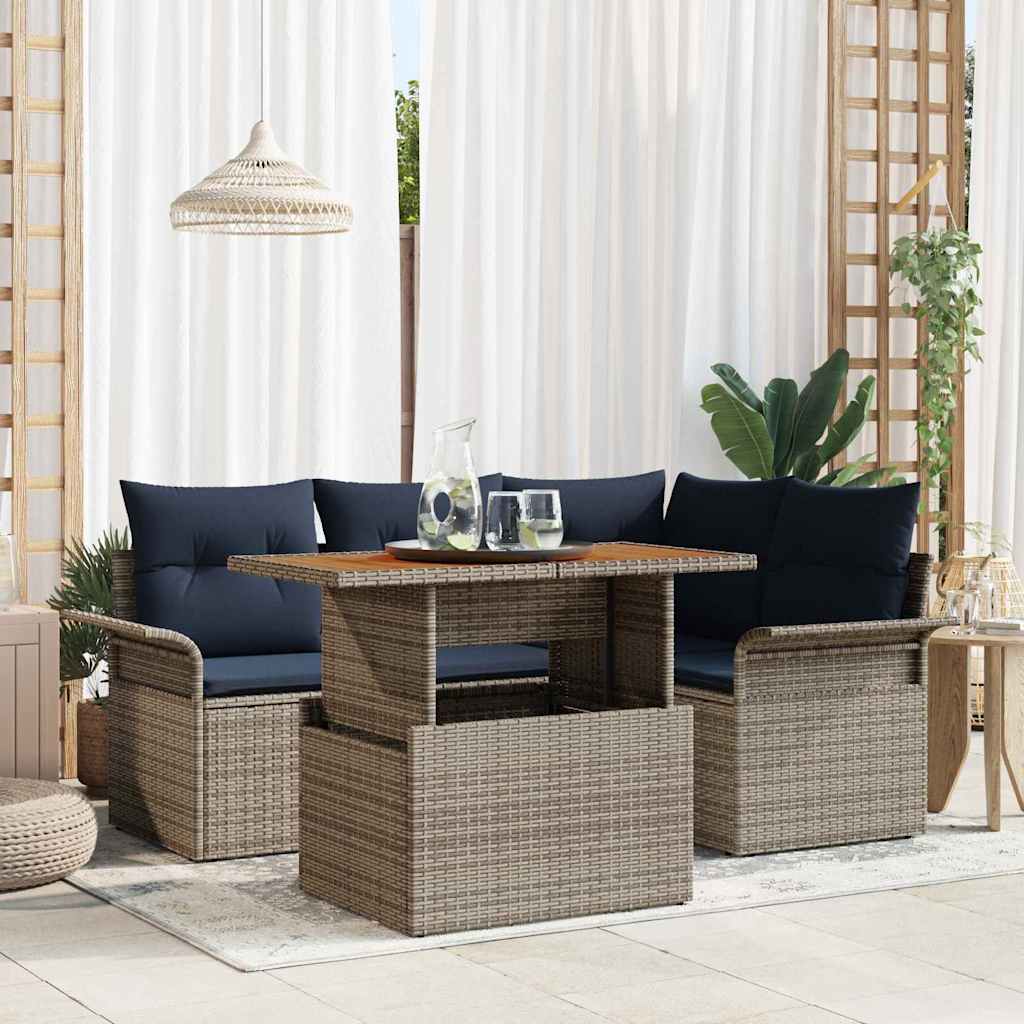 Tuin Sofa Set 5 st grijs en marineblauw