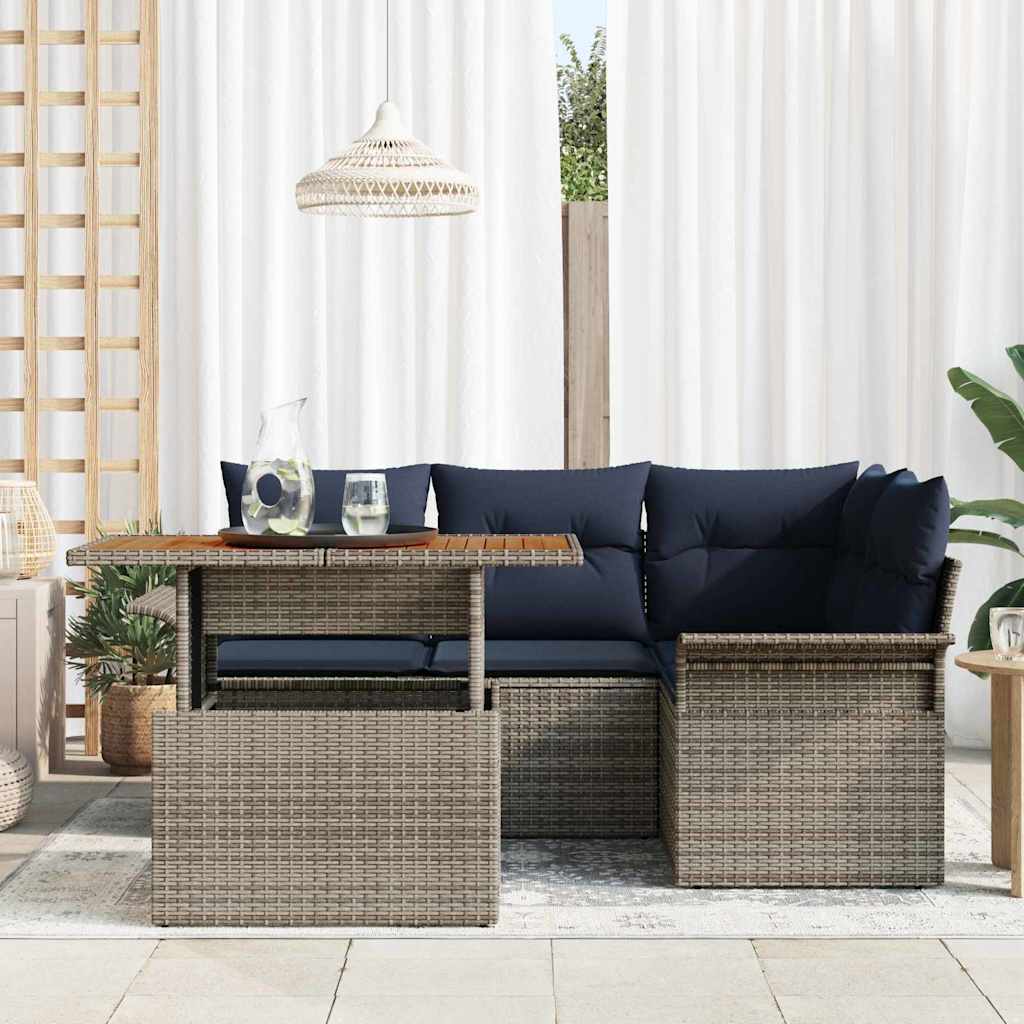 Tuin Sofa Set 5 st grijs en marineblauw