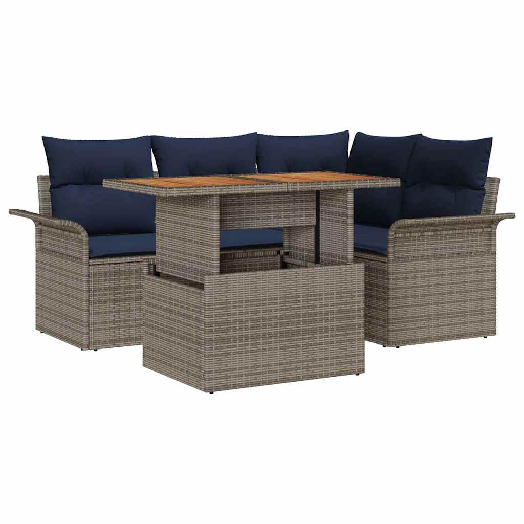 Tuin Sofa Set 5 st grijs en marineblauw