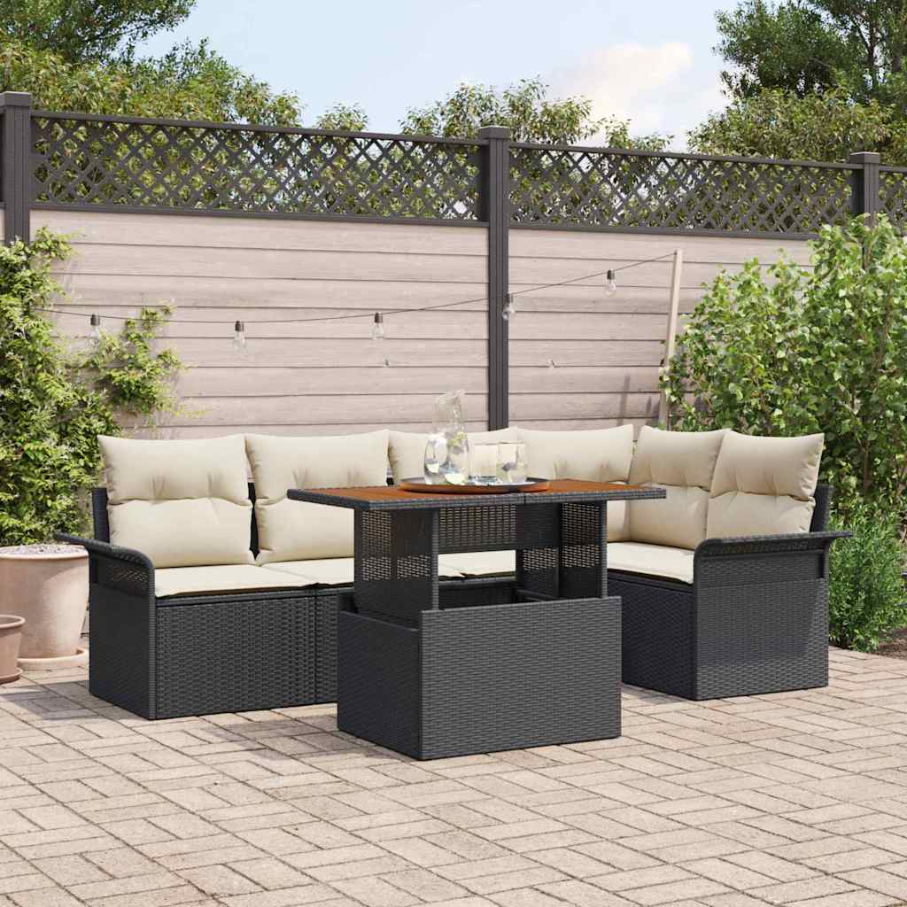 Tuin Sofa Set met kussen 6 pcs Zwart en crème