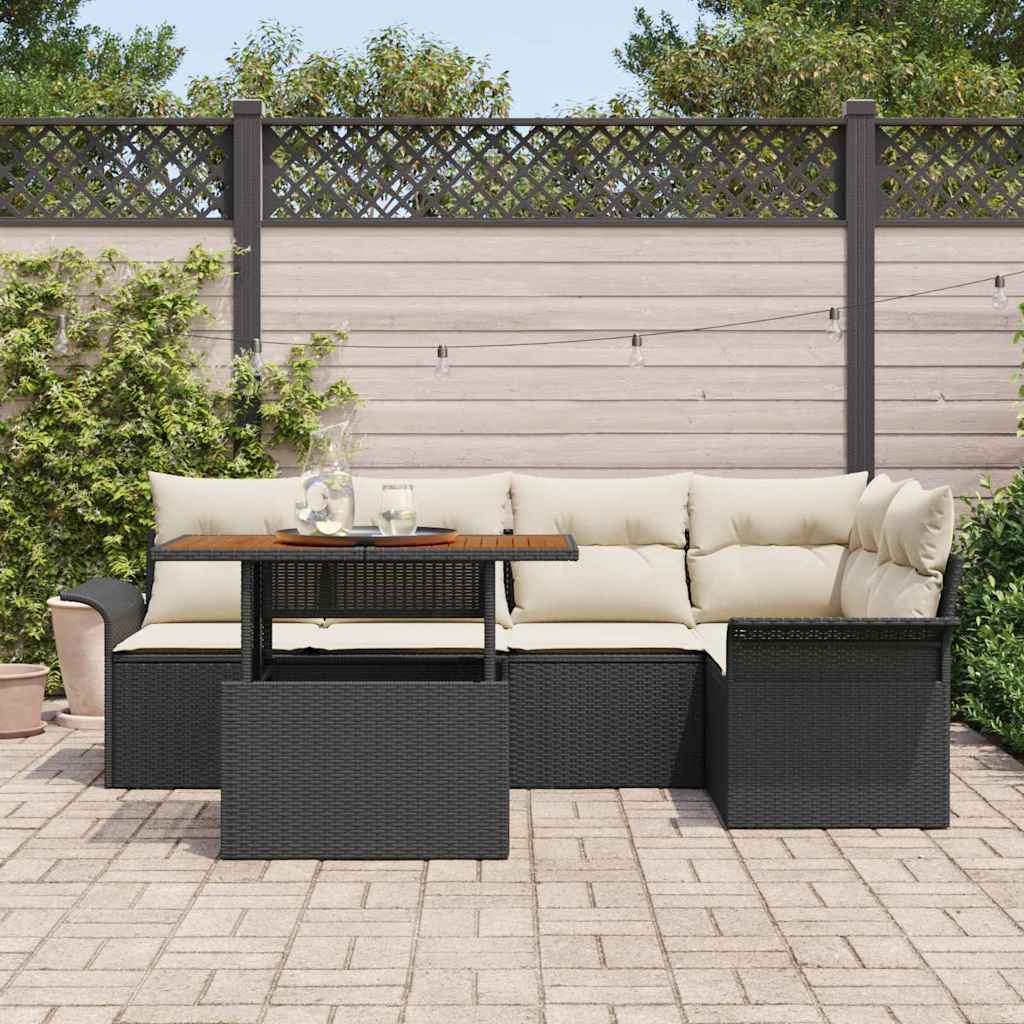Tuin Sofa Set met kussen 6 pcs Zwart en crème