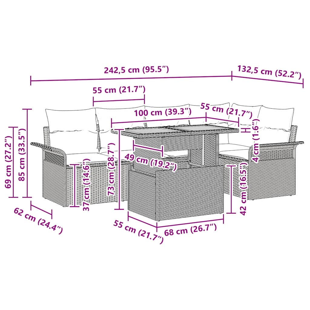 Tuin Sofa Set met kussen 6 pcs Zwart en crème