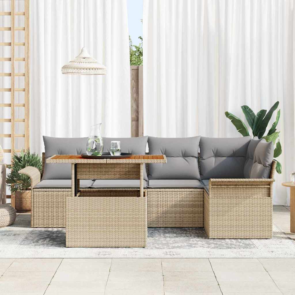 Tuin Sofa Set 6 st beige en lichtgrijs