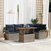 Tuinbankenset 6 st Grijs en Marineblauw poly rattan
