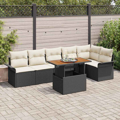 Tuinbankenset 7 st Zwart en Crème poly rattan