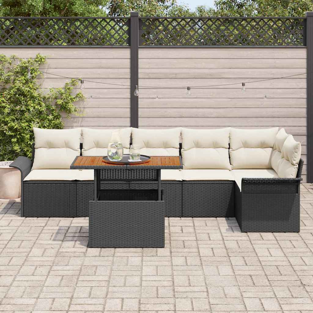 Tuinbankenset 7 st Zwart en Crème poly rattan