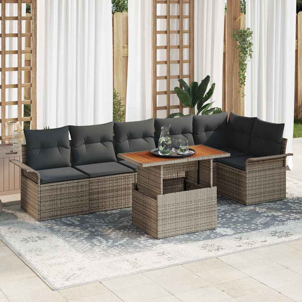 Tuinbankenset 7 st Grijs poly rattan