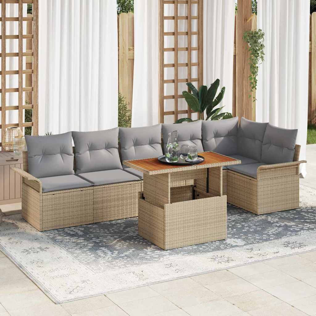 Tuinbankenset 7 st Beige en Licht Grijs poly rattan