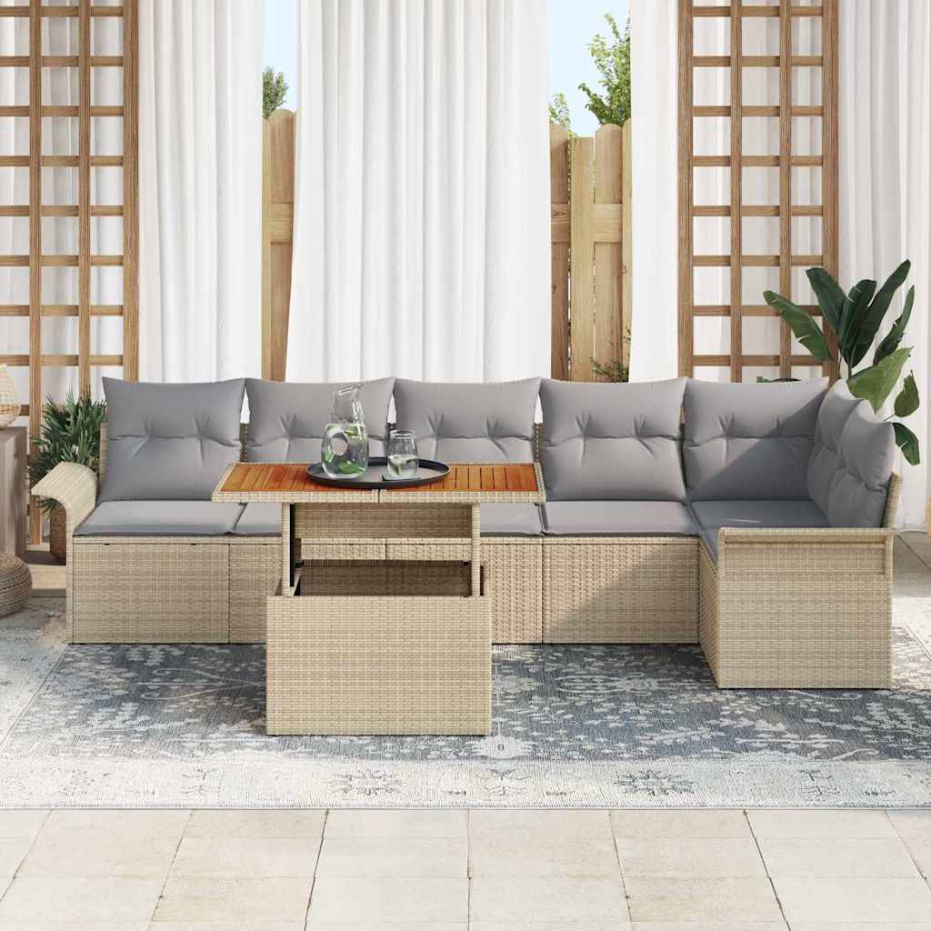 Tuinbankenset 7 st Beige en Licht Grijs poly rattan